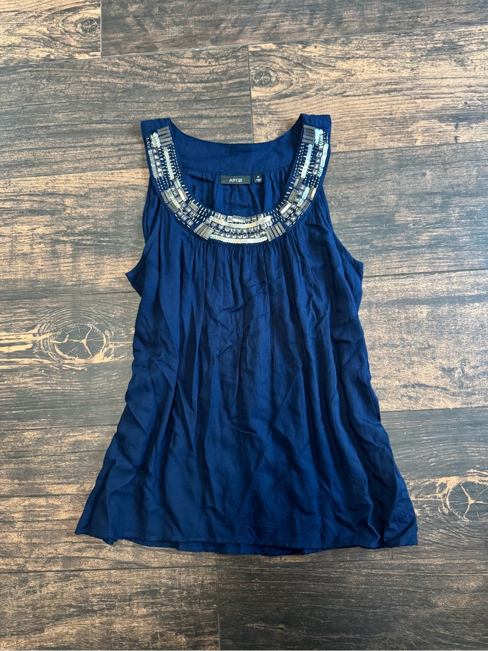 Apt. 9 Navy Beaded Scoop Neck Sleeveless Camisole